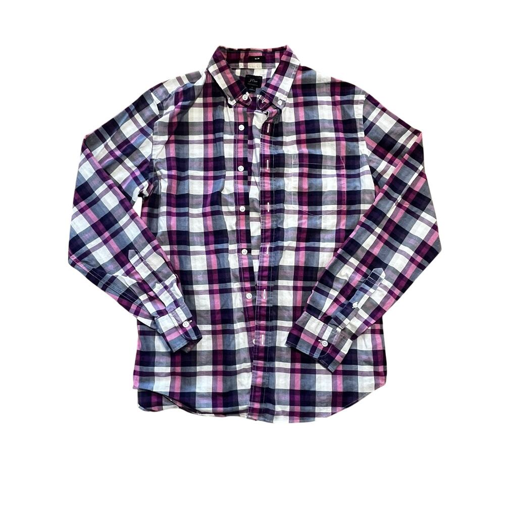 J.CREW Slim Fit Plaid Button Down Shirt Purple Pink | Men's Medium